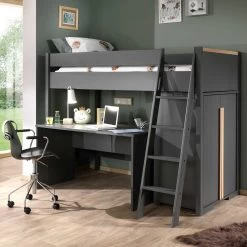 Hoogslaper London 90x200 Met Kast En Bureau - Antraciet