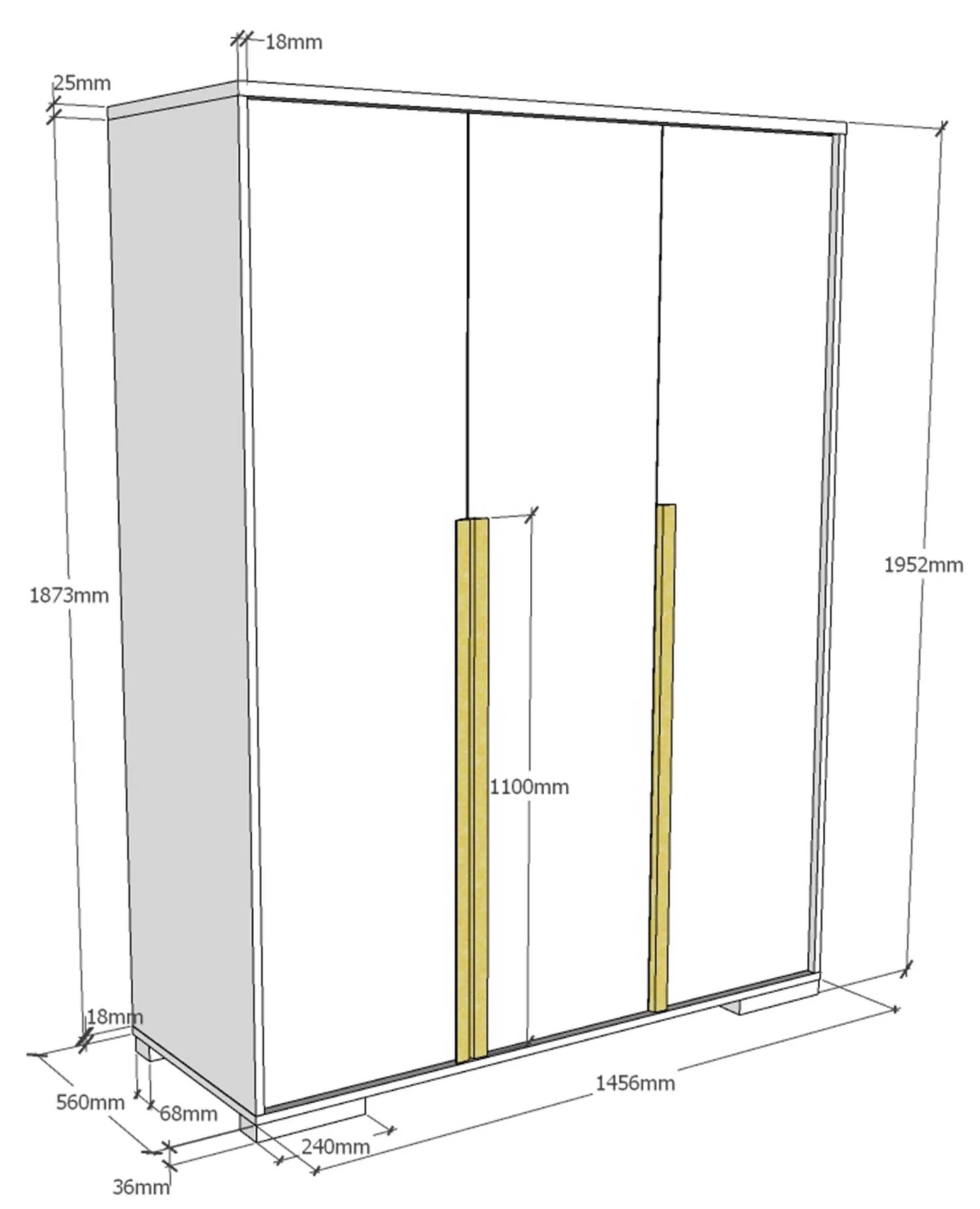Kledingkast London 146cm Met 3 Deuren - Wit 6 Kledingkast London 146cm Met 3 Deuren - Wit - Afbeelding 4