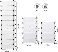 Songmics 10 Gleuf Modulaire DIY Plastic Shoe Rack, In Elkaar Grijpende Witte Opslag Plank Eenheid -Songmics Winkel LPC10W 4 076e