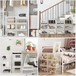 Songmics Stapelbare Schoenopbergers, Set Van 6 - UK Maat 11 Schoenopbergers Met Doorzichtige Deur -Songmics Winkel LSP06CW 6 d404