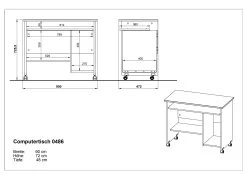 Bureau Benji Met Wieltjes 90cm - Eik -Songmics Winkel MA 0486 BEM e990