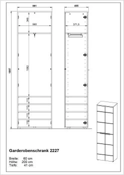 Kledingkast Abby Met 2 Deuren En 5 Legplanken - Eik/hoogglans Wit -Songmics Winkel MA 2227 BEM 877c