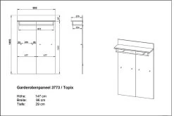 Kapstokpaneel Stoffel H146 X B96cm - Wit/eik -Songmics Winkel MA 3773 BEM c04c