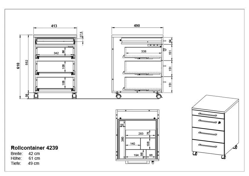 Ladeblok Osmond 4 Lades - Eik/grafiet 9 Ladeblok Osmond 4 Lades - Eik/grafiet - Afbeelding 7