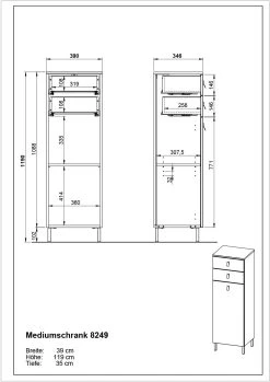 Badkamerkastje Tucker 39cm Met 2 Lades & Deur - Wit -Songmics Winkel MA 8249 BEM a9a0
