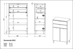 Badkamerkast Mauro 60cm Met 2 Lades & 2 Deuren - Grafiet/wit -Songmics Winkel MA 8531 BEM edeb