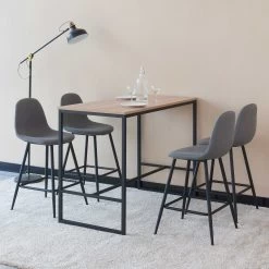 Barset Menton 120x60 Met 4 Barstoelen - Bruin/grijs