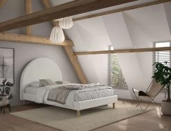 Gestoffeerd Bed Maeva 140x200cm Met Twee Nachttafeltjes - Witte Bouclé Stof -Songmics Winkel MNBE1414 1 3697 7a51