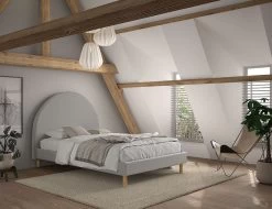 Gestoffeerd Bed Maeva 140x200cm Met Twee Nachttafeltjes - Grijze Bouclé Stof -Songmics Winkel MNBE1415 1 a66e c5ab