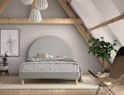 Gestoffeerd Bed Maeva 140x200cm Met Twee Nachttafeltjes - Grijze Bouclé Stof -Songmics Winkel MNBE1415 2 5d15 fa05