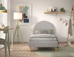 Gestoffeerd Bed Maeva 90x200cm Met Nachttafeltje - Grijze Bouclé Stof -Songmics Winkel MNBE9015 2 323c 282b