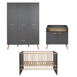 Babykamerset Mats | Bed En Luiertafel Met Opbergruimte | Grijs