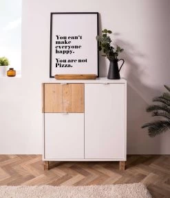 Commode Mercos 80cm 3 Deuren - Wit/old Style -Songmics Winkel Menorca 01A Halbambiente frontal ca26