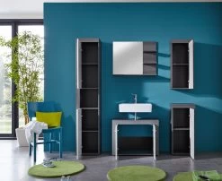 Badkamerset | Miami/Maine-reeks | Melaminegecoat | Smoky Silver | Sardegna-decor -Songmics Winkel Miami BD 1259 905 03 frontal geoeffnet mit WB 4197