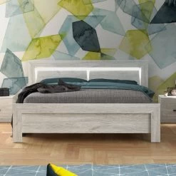 Bed Neal 140x200 Met Verlichting - Grijze Eik