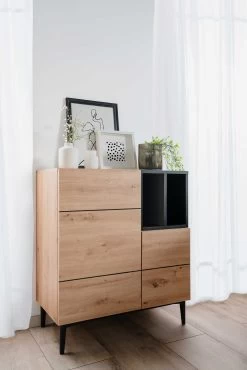 Commode Ted 80cm 2 Deuren - Eik/zwart -Songmics Winkel Nola 01A Kommode Halbambiente perspektive s 1 7af6