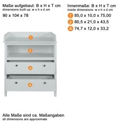 Luiertafel Ole | 90 X 78 X 104 | Wit -Songmics Winkel Ole BZ 1839 630 01 Datenblatt 20201125 dca6