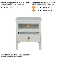 Nachtkastje Ole | 47 X 35 X 52 Cm | Wit -Songmics Winkel Ole JZ 1839 594 01 Datenblatt 20201125 6d34
