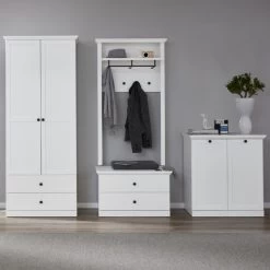 Garderobeset Brandson Baxter | Bank, Paneel, Opbergkasten | Wit