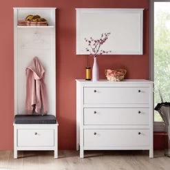 Garderobecombinatie Ole | Paneel, Bank Ladekast En Spiegel | Wit