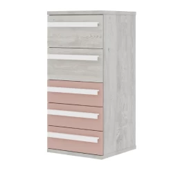 Ladekast Bo0 98 Cm Met 5 Lades En Langwerpige Handgrepen - Grenen/oudroze