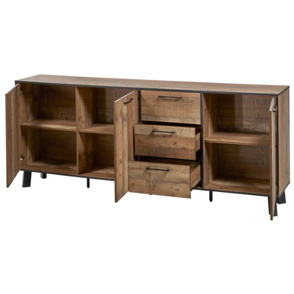 Dressoir Ivaro 220cm, 3 Deuren & 3 Lades - Bruin/ Zwart 10 Dressoir Ivaro 220cm, 3 Deuren & 3 Lades - Bruin/ Zwart - Afbeelding 8