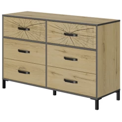 Commode Armelle 125cm, 6 Lades - Eik Decor/zwart -Songmics Winkel Ontwerp zonder titel 31 af7a