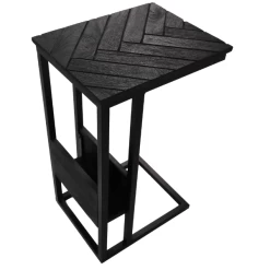 Bijzettafel Verona Mangohout Visgraatmotief - Zwart