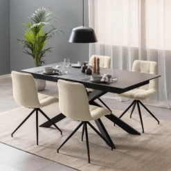 Irwine Rechthoekige Eettafel - Zwart Keramisch Blad, Uitschuifblad, 168/210 Cm -Songmics Winkel Ontwerp zonder titel 40 6272