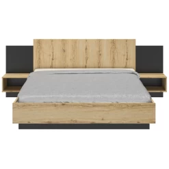 Bed Marzano 180x200cm Met Twee Nachttafeltjes - Helvezia Eik