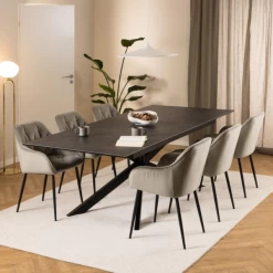 Irwine Rechthoekige Eettafel - Zwart Keramisch Blad, Kruisvoet