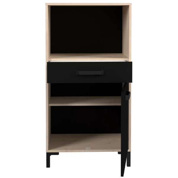 Microgolfkast Felicity 60cm, 1 Deur & 1 Lade - Naturel/zwart 4 Microgolfkast Felicity 60cm, 1 Deur & 1 Lade - Naturel/zwart - Afbeelding 2