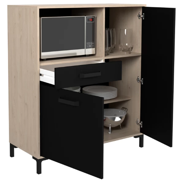 Microgolfkast Felicity 100cm, 2 Deuren & 1 Lade - Naturel/zwart 8 Microgolfkast Felicity 100cm, 2 Deuren & 1 Lade - Naturel/zwart - Afbeelding 6