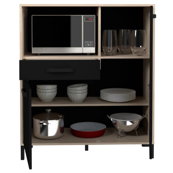 Microgolfkast Felicity 100cm, 2 Deuren & 1 Lade - Naturel/zwart 7 Microgolfkast Felicity 100cm, 2 Deuren & 1 Lade - Naturel/zwart - Afbeelding 5