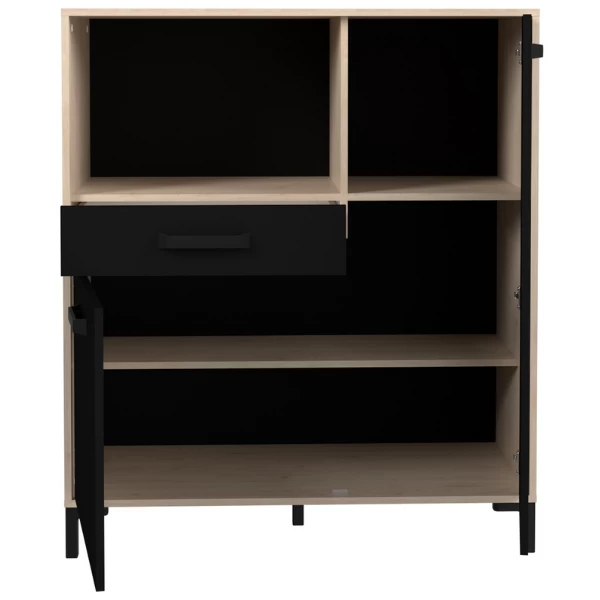 Microgolfkast Felicity 100cm, 2 Deuren & 1 Lade - Naturel/zwart 4 Microgolfkast Felicity 100cm, 2 Deuren & 1 Lade - Naturel/zwart - Afbeelding 2