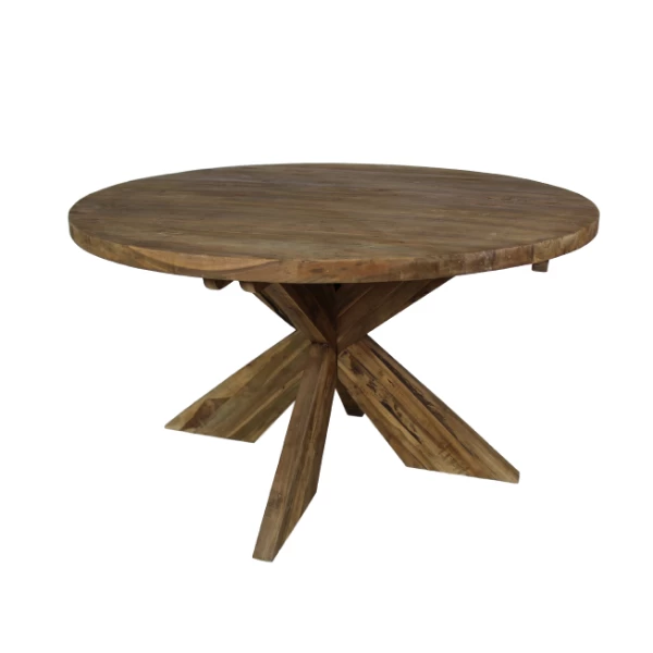 Eettafel Mosy ø130cm Rond Met Kruispoot – Vintage/teak 3 Eettafel Mosy ø130cm Rond Met Kruispoot – Vintage/teak