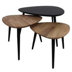 Bijzettafels Luzern Set Van 3 Driehoekig Acaciahout - Naturel/zwart