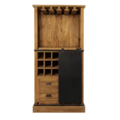 Wijnkast Blackburn 84x40x177cm Met 1 Deur En 2 Lades - Naturel/zwart