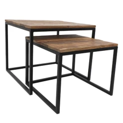 Salontafel Meike Vierkant Set Van 2 Mangohout En Metaal - Naturel/zwart