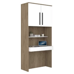 Boekenkast Moloko 100x52x216 Met Bureau - Hoogglans Wit/eik