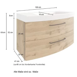 Wastafelmeubel Malvo 100cm 2 Lades - Eik/zwart -Songmics Winkel Ontwerp zonder titel 2022 06 30T085922.974 0ab6