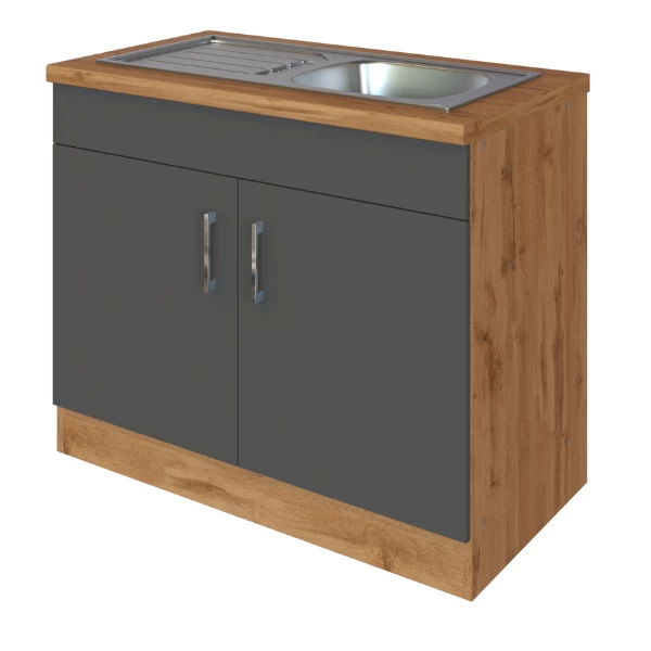 Gootsteenkast Sorrella 100cm 2 Deuren - Antraciet/eik 14 Gootsteenkast Sorrella 100cm 2 Deuren - Antraciet/eik - Afbeelding 12