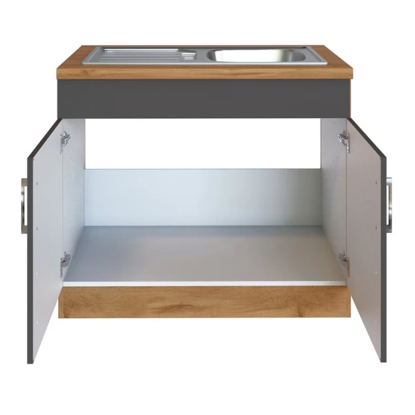 Gootsteenkast Sorrella 100cm 2 Deuren - Antraciet/eik 12 Gootsteenkast Sorrella 100cm 2 Deuren - Antraciet/eik - Afbeelding 10