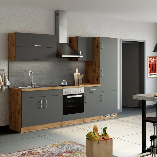 Gootsteenkast Sorrella 100cm 2 Deuren - Antraciet/eik 6 Gootsteenkast Sorrella 100cm 2 Deuren - Antraciet/eik - Afbeelding 4