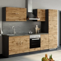 Kitchenette Sorrella 270cm Met Ruimte Voor Oven En Koelkast - Eik/grafiet