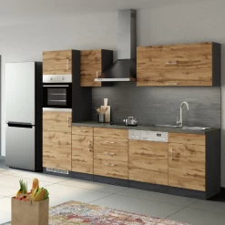 Kitchenette Sorrella 270cm Met Ruimte Voor Vaatwas, Oven En Koelkast - Eik/grafiet -Songmics Winkel Ontwerp zonder titel 2022 07 07T170518.207 834c