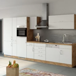 Keukenblok Sorrella 360cm Met Ruimte Voor Vaatwas, Oven, Koelkast En Diepvries - Wit/eik -Songmics Winkel Ontwerp zonder titel 2022 07 11T150356.867 78f0