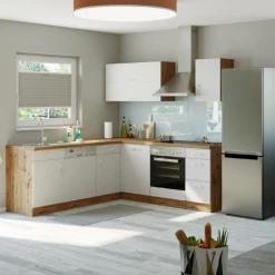 Kitchenette L-vorm Sorrella 210cm Met Ruimte Voor Oven En Vaatwas - Wit/eik