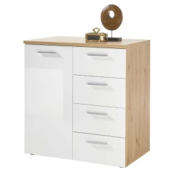 Commode Lobi 1 Deur 4 Lades - Glanzend Wit/hout