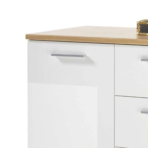 Commode Lobi 1 Deur 4 Lades - Glanzend Wit/hout 4 Commode Lobi 1 Deur 4 Lades - Glanzend Wit/hout - Afbeelding 2